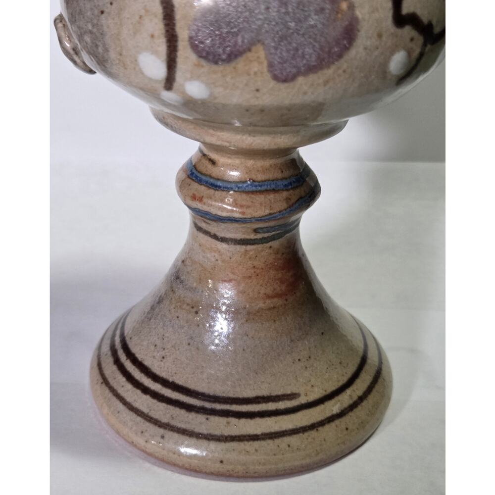 Vintage Signed Studio Art Pottery Wine Goblet Monogram Chop Mark Floral - Picture 7 of 8